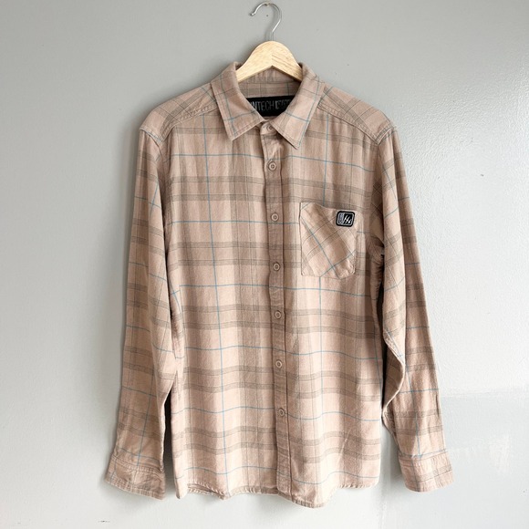 Fintech Other - Fintech Mens Long Sleeve Plaid Flannel Button Down Shirt Tan Blue Size M
